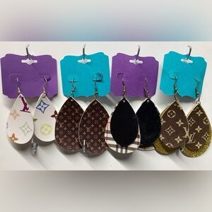 4 Womens Light Weight Faux Leather Dangle Earrings Stylish